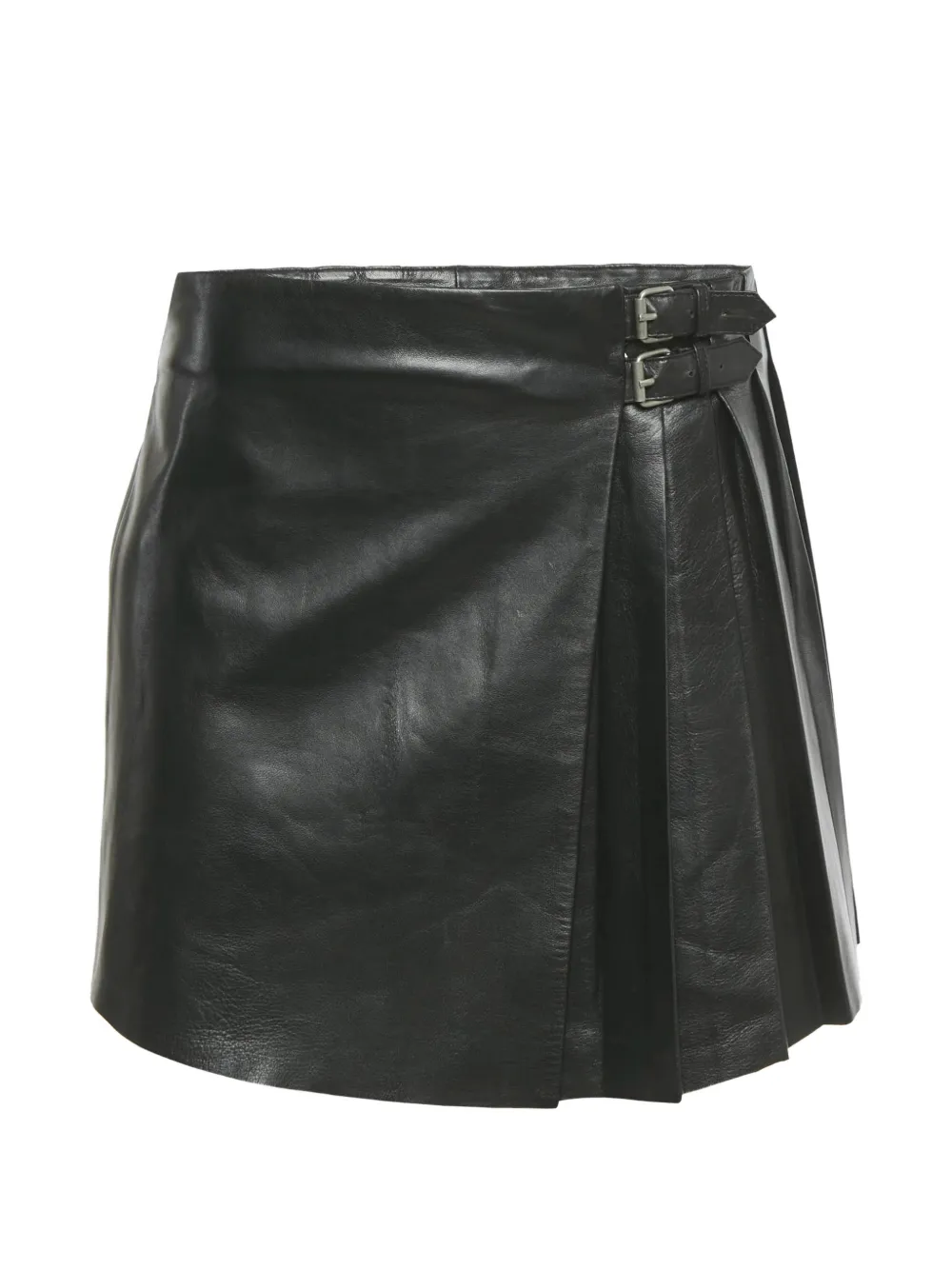 Alexander McQueen Pre-Owned leather pleated buckle-detail mini skirt - Nero