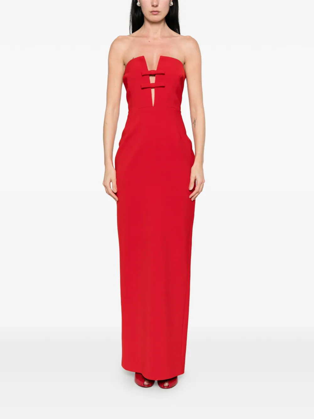The New Arrivals Ilkyaz Ozel Strapless maxi-jurk met strikdetail Rood