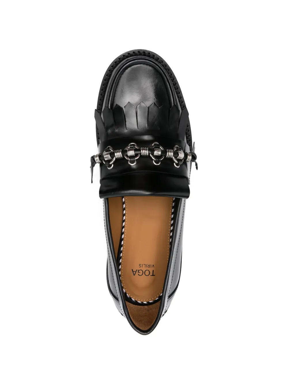 Toga Virilis Leren loafers met kettingkwastje Zwart