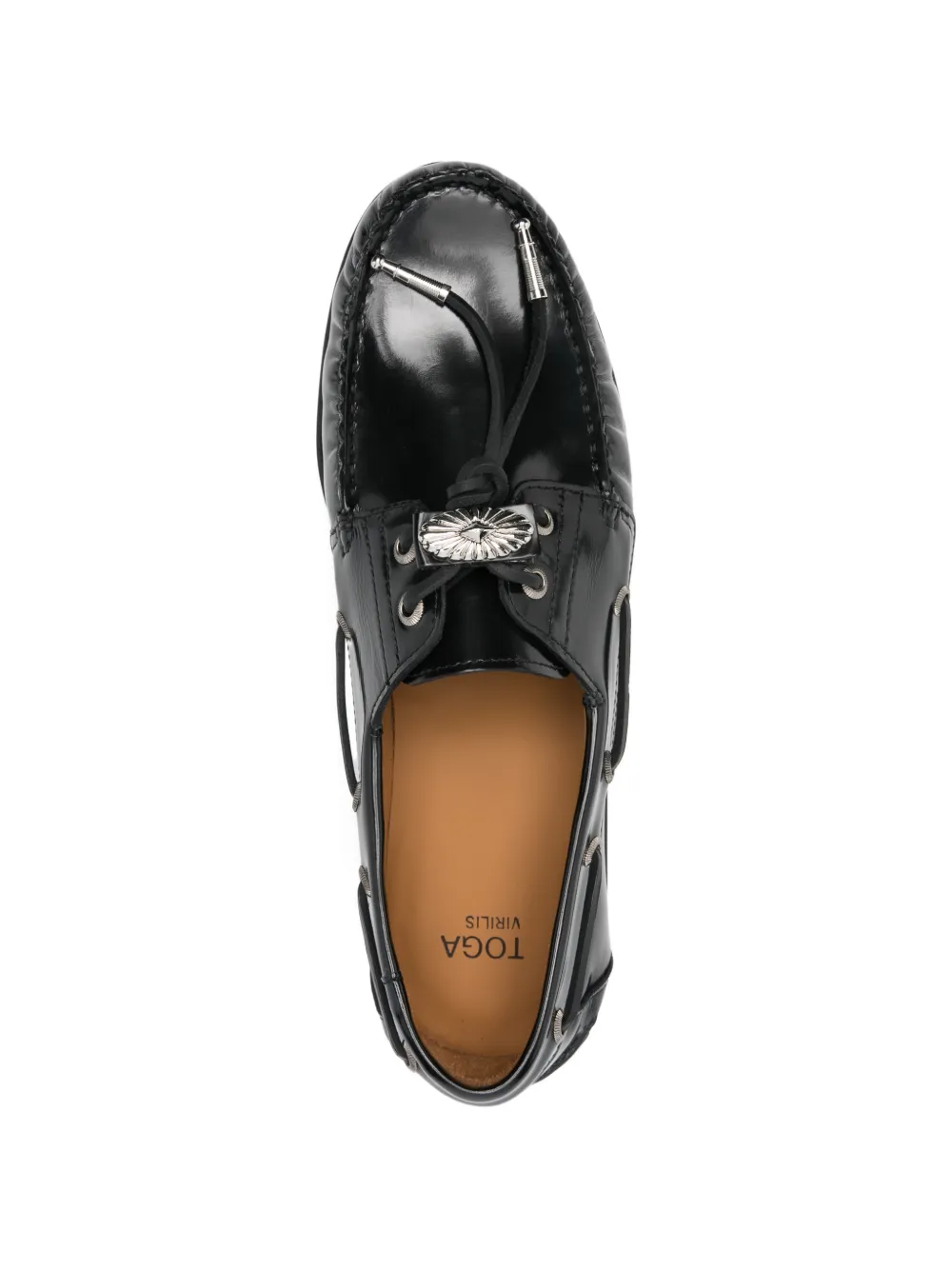 Toga Virilis embellished leather boat shoes Zwart