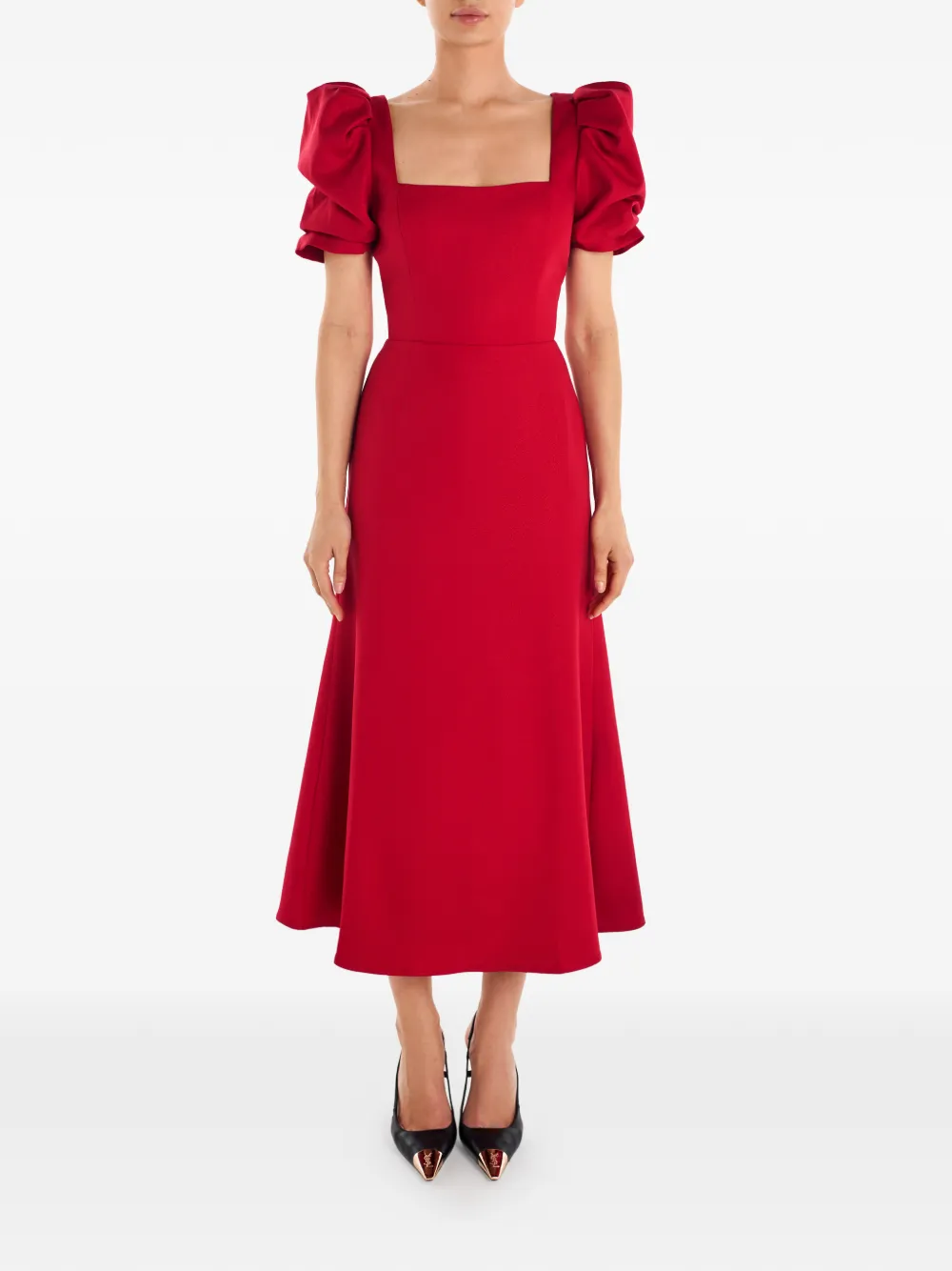  Post Meridiem Square-neck Midi Dress - Red 