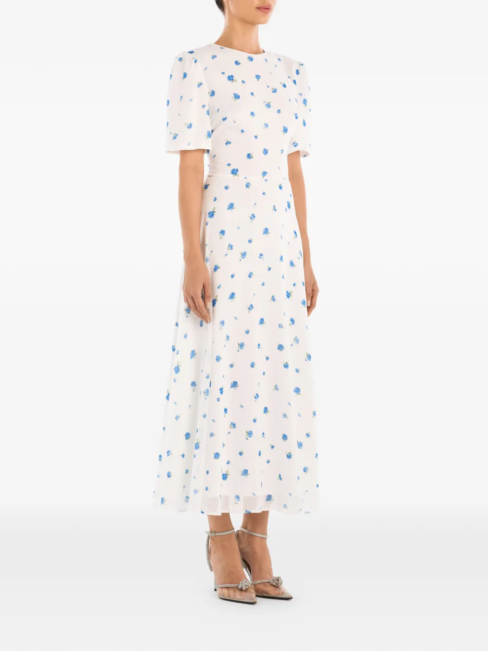POST MERIDIEM Midi-jurk met bloemenprint Wit