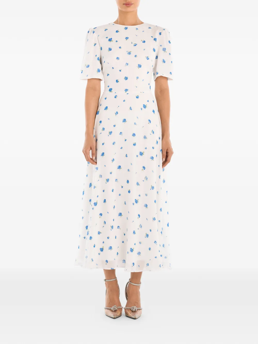 POST MERIDIEM Midi-jurk met bloemenprint Wit