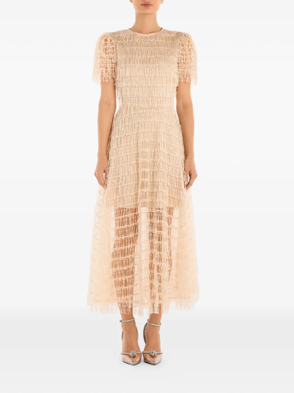  Post Meridiem Round-neck Midi Dress - Neutrals 