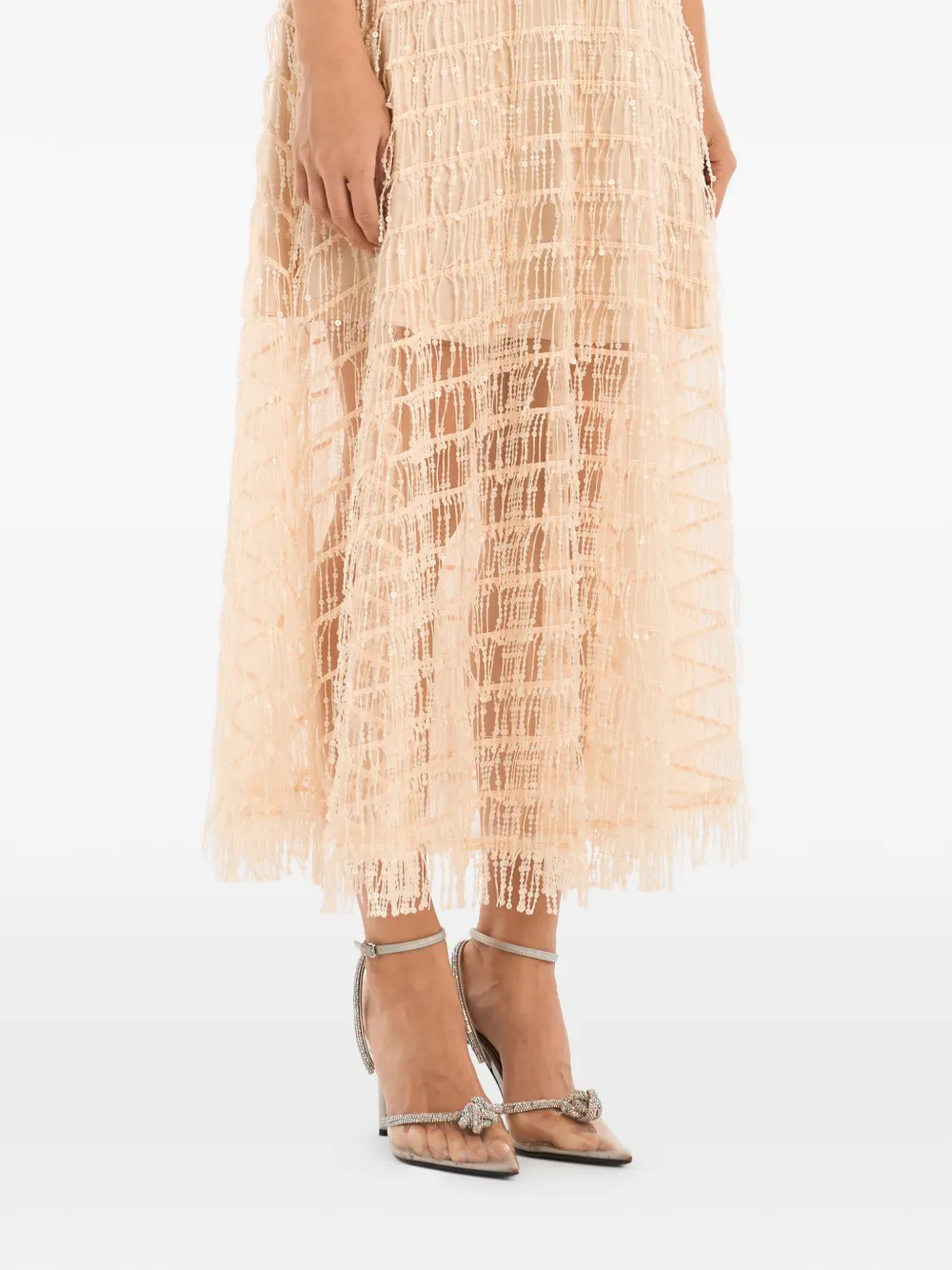 POST MERIDIEM Midi-jurk met ronde hals Beige
