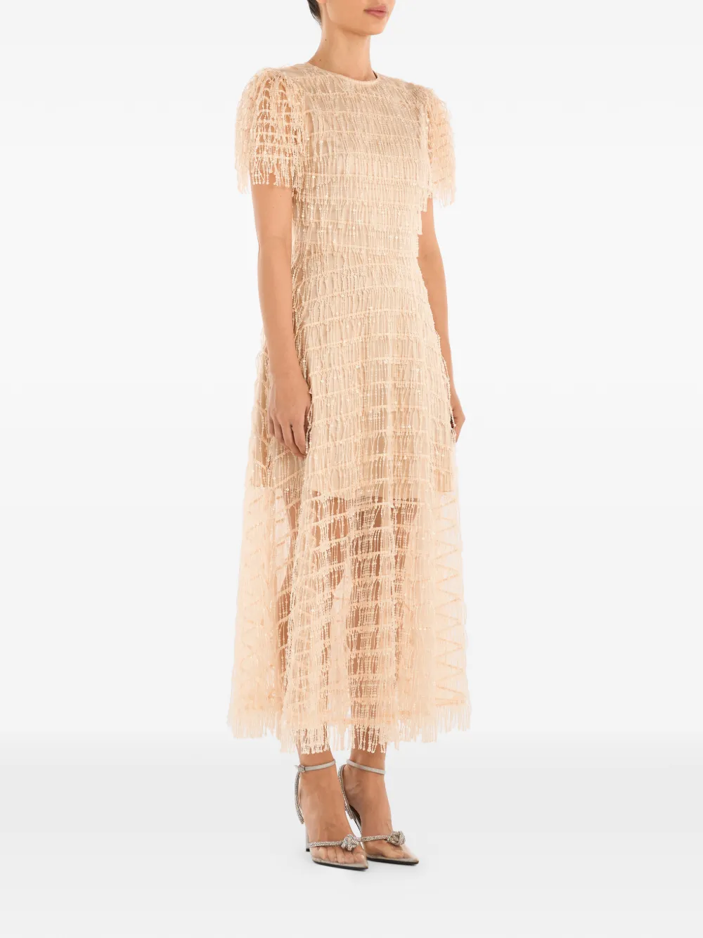  Post Meridiem Round-neck Midi Dress - Neutrals 