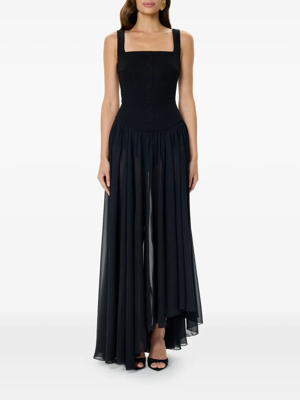  Post Meridiem Buttoned Asymmetrical Dress - Black 