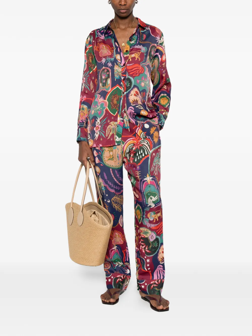  Farm Rio Elasticated-waistband Patterned Trousers - Blue 