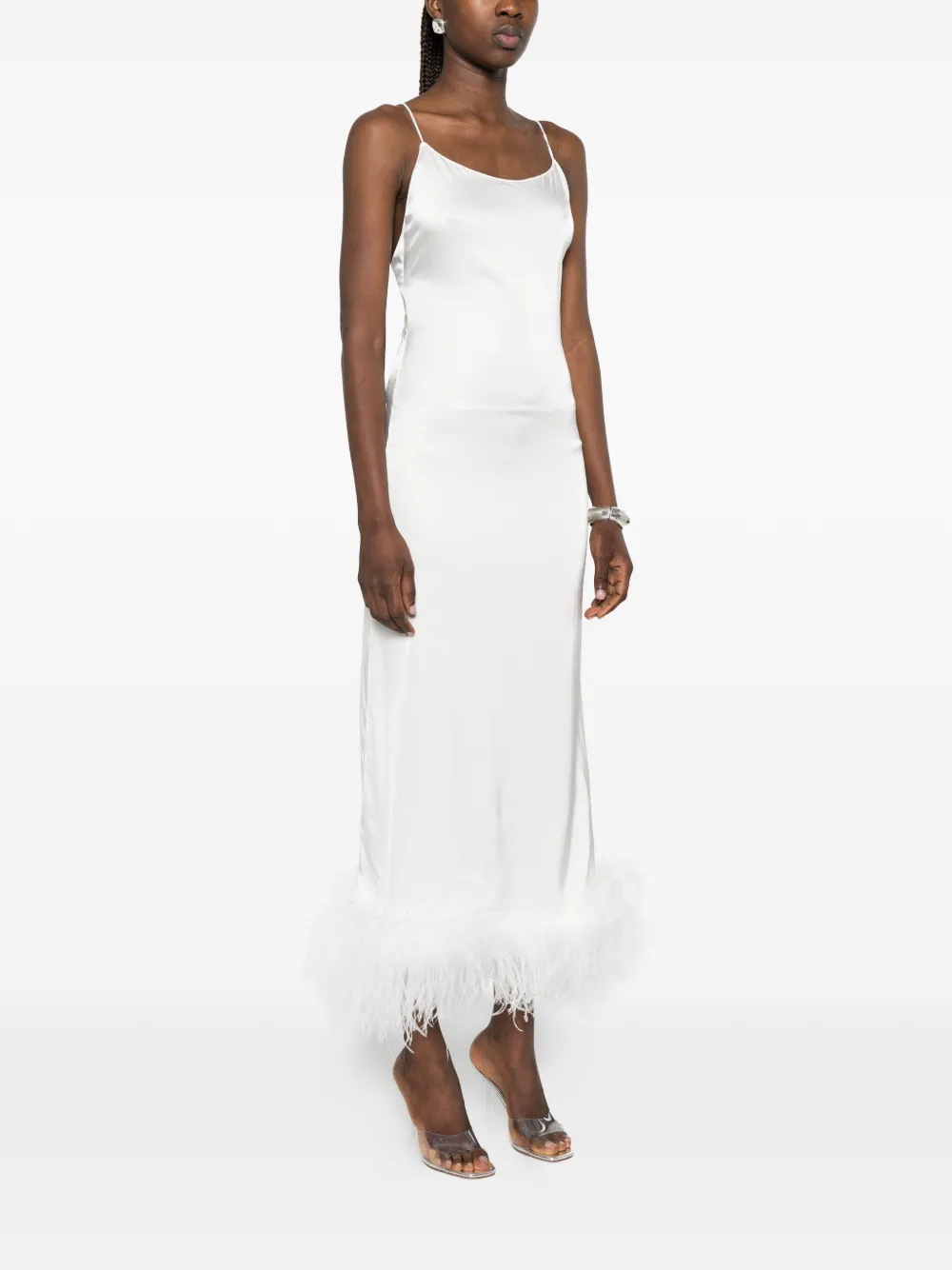 Oséree Midi-jurk met veren afwerking Wit