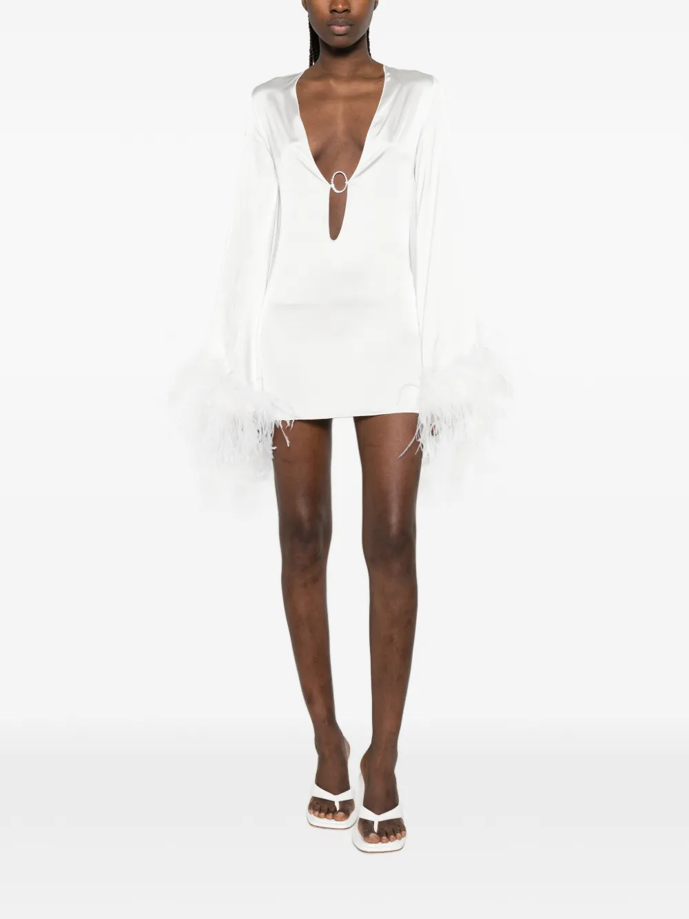 Oséree Mini-jurk met veren afwerking Wit