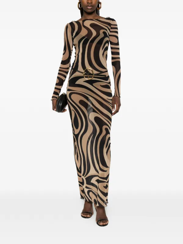 pucci brown dress PUCCI Vivara-print Silk Dress | Brown
