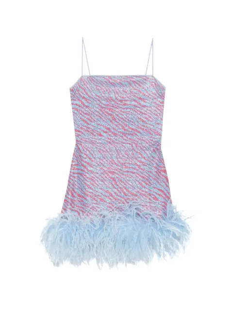 Oséree animal-print feather-trim mini dress