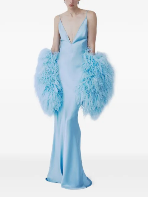 The New Arrivals Ilkyaz Ozel Claudie V-neck feather maxi dress