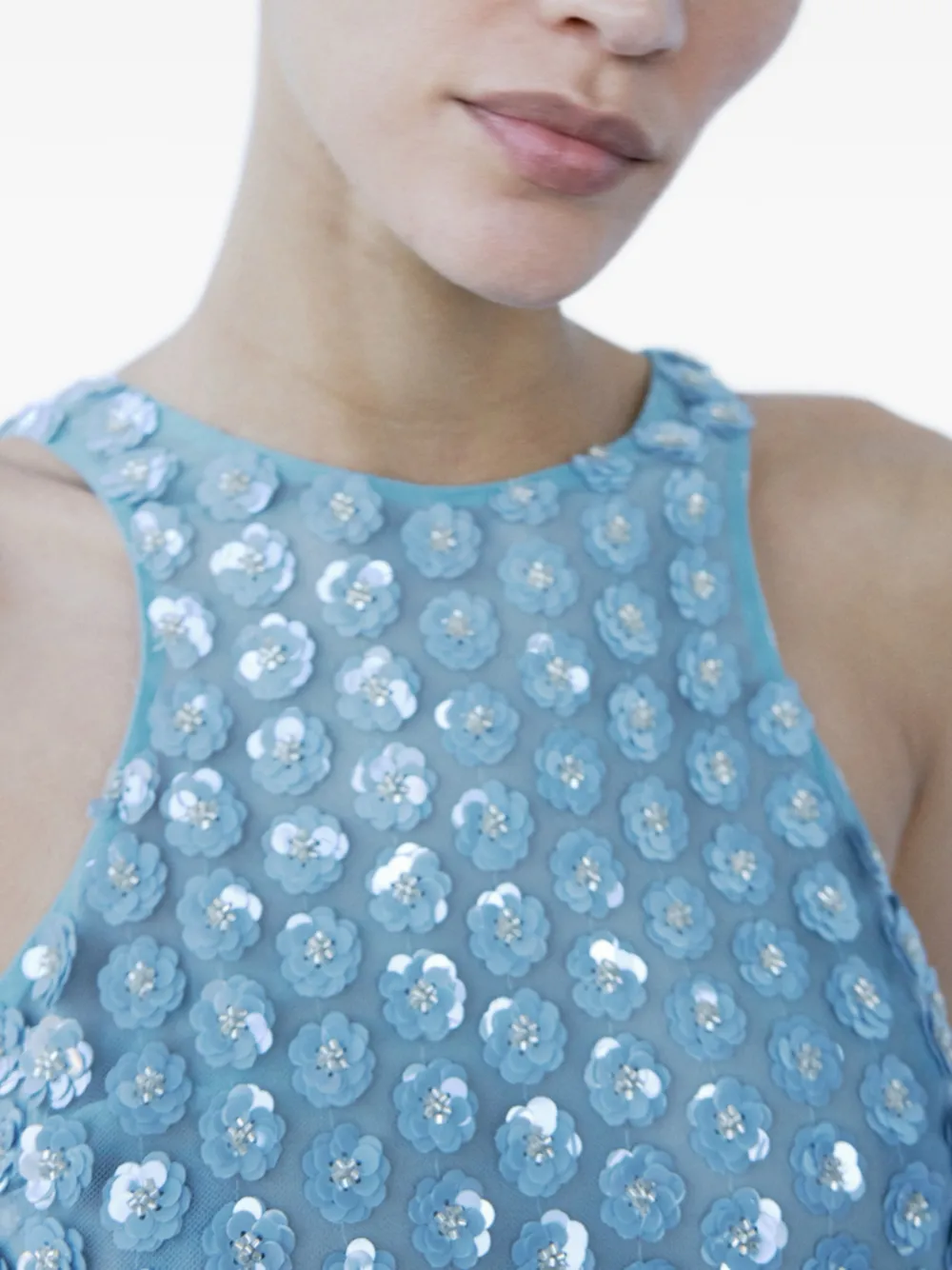The New Arrivals Ilkyaz Ozel Mini-jurk met bloemenprint en veren Blauw