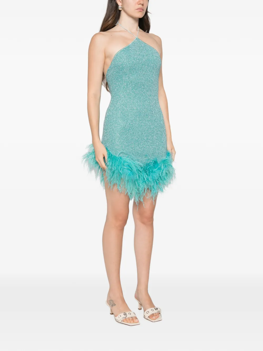 Oséree Lumiere Plumage jurk met halsketting Blauw