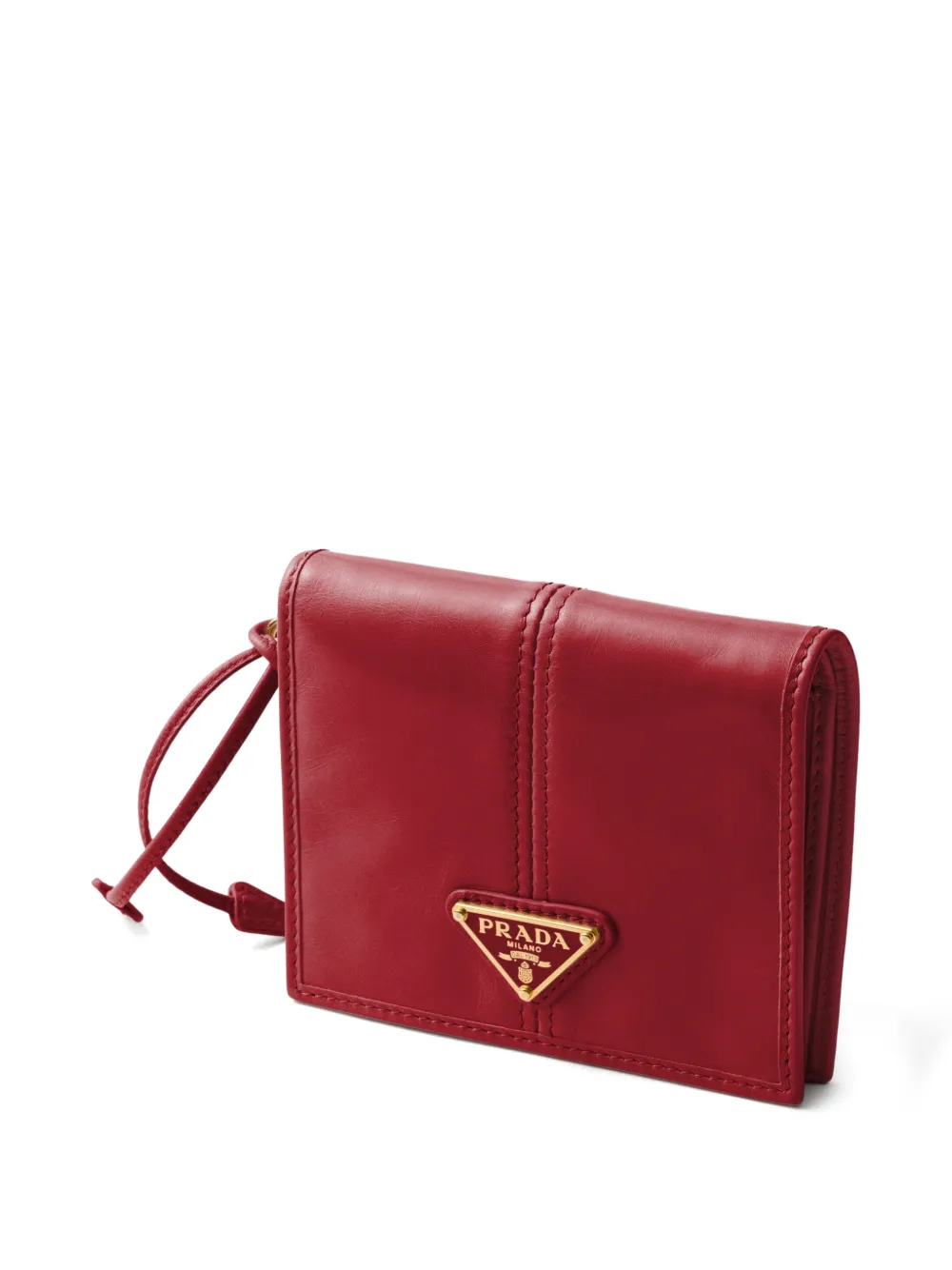  Prada Small Enamelled Triangle Leather Wallet - Red 