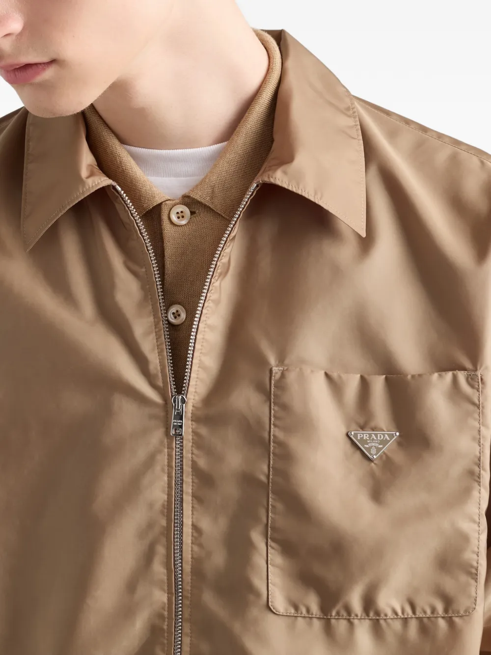 Prada Re-Nylon overhemd met rits Beige