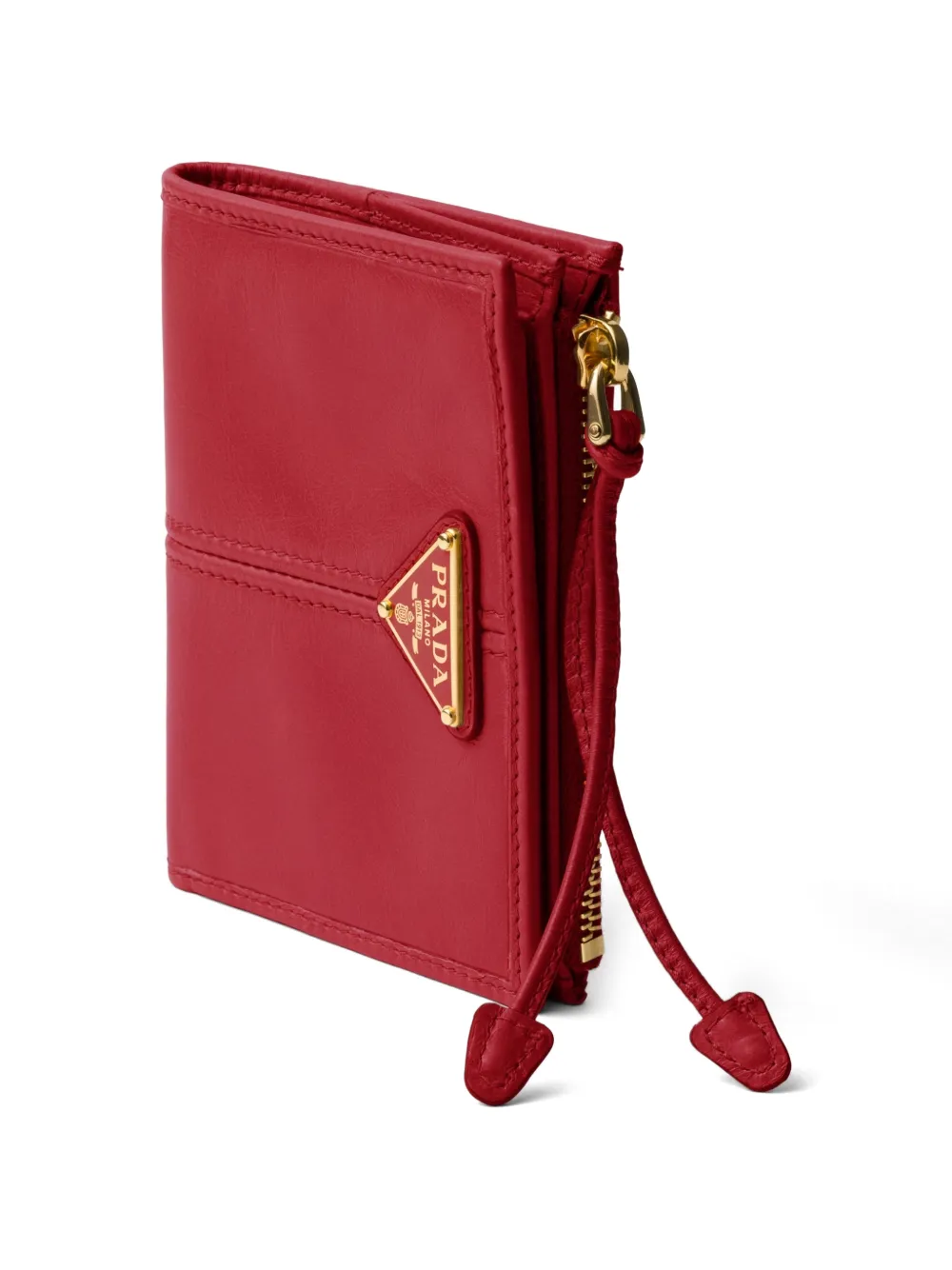 Prada Leren portemonnee met logoplakkaat Rood