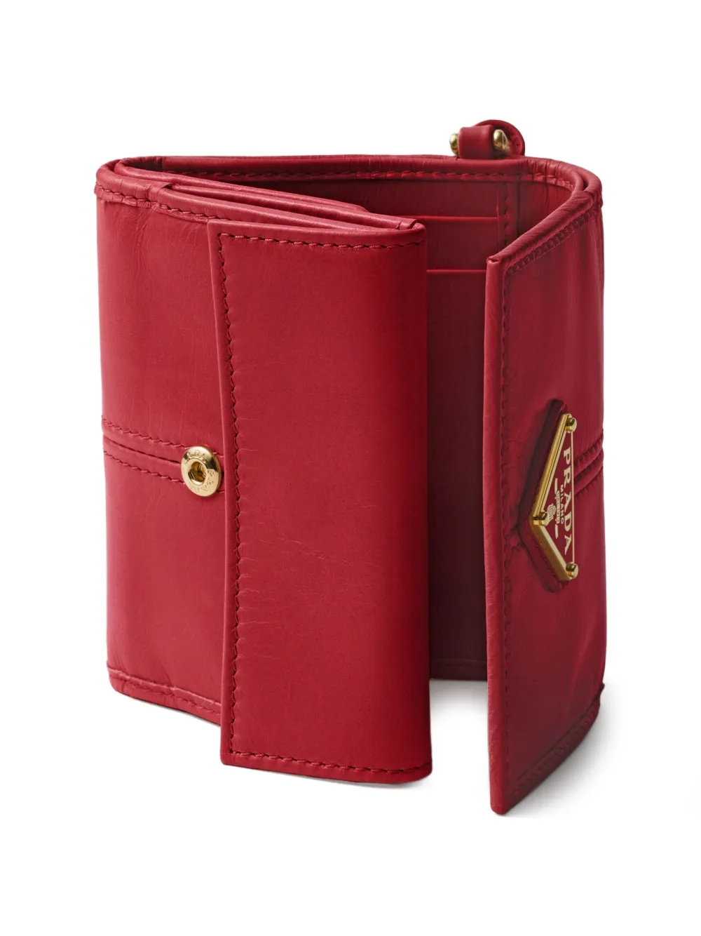  Prada Logo-plaque Leather Wallet - Red 