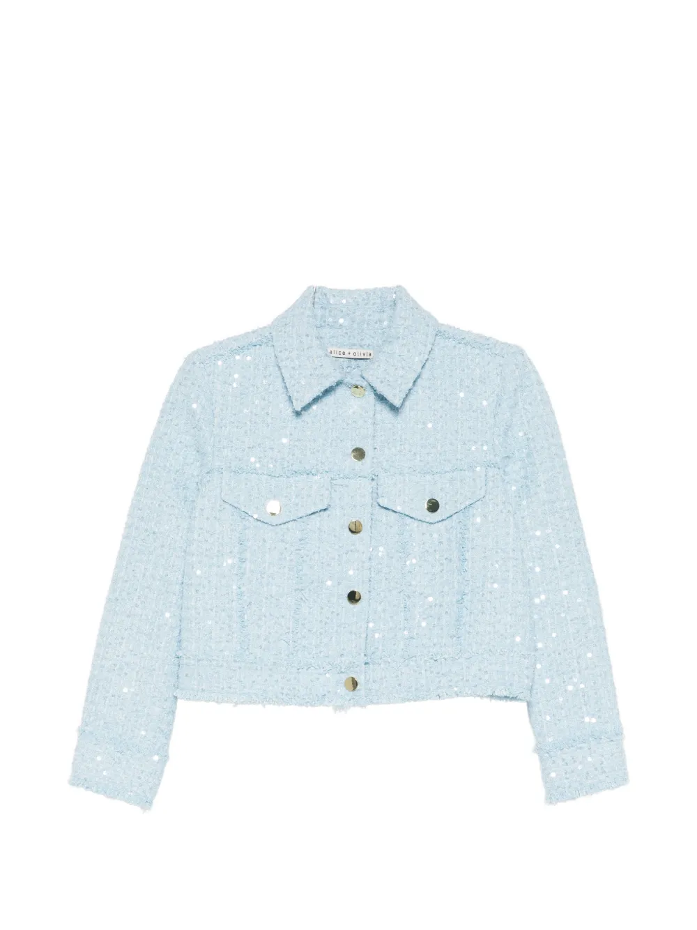 alice + olivia Chloe sequin-detail cropped tweed jacket - Blu