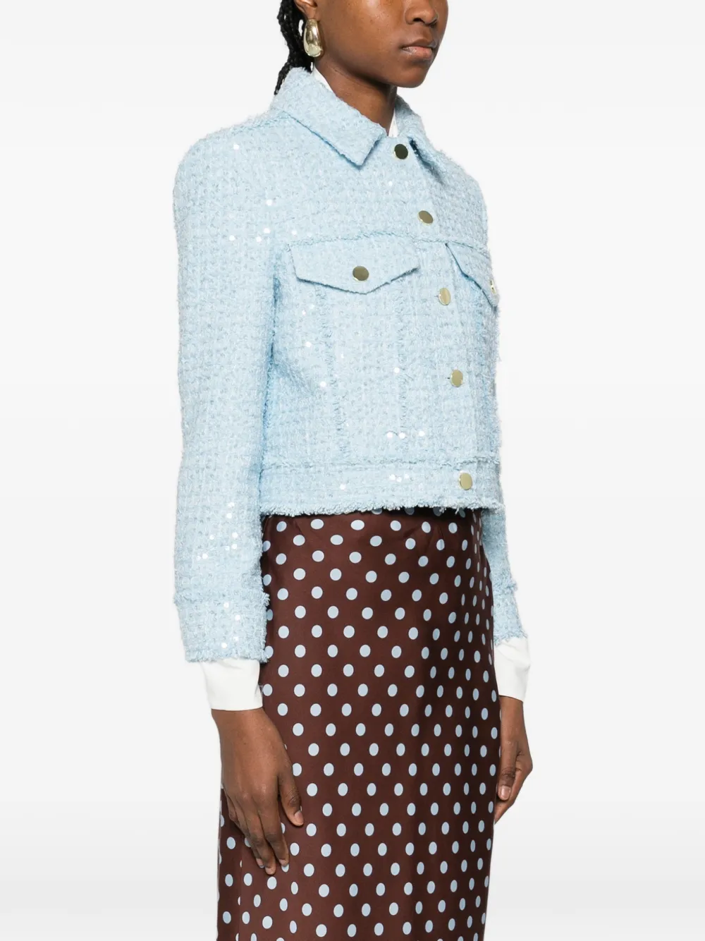  Alice + Olivia Chloe Sequin-detail Cropped Tweed Jacket - Blue 