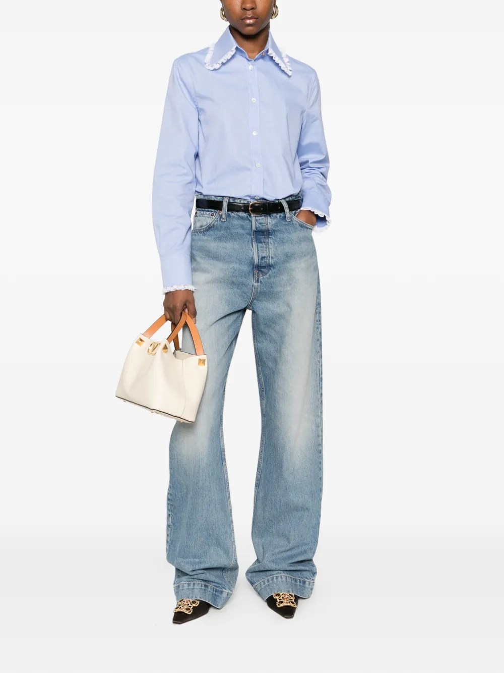 Valentino Garavani Blouse met ruchekraag Blauw