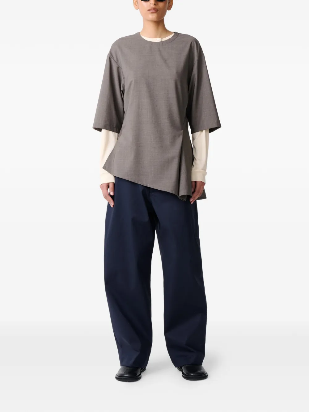  Studio Nicholson Asymmetric Pleat Vichy Top - Grey 