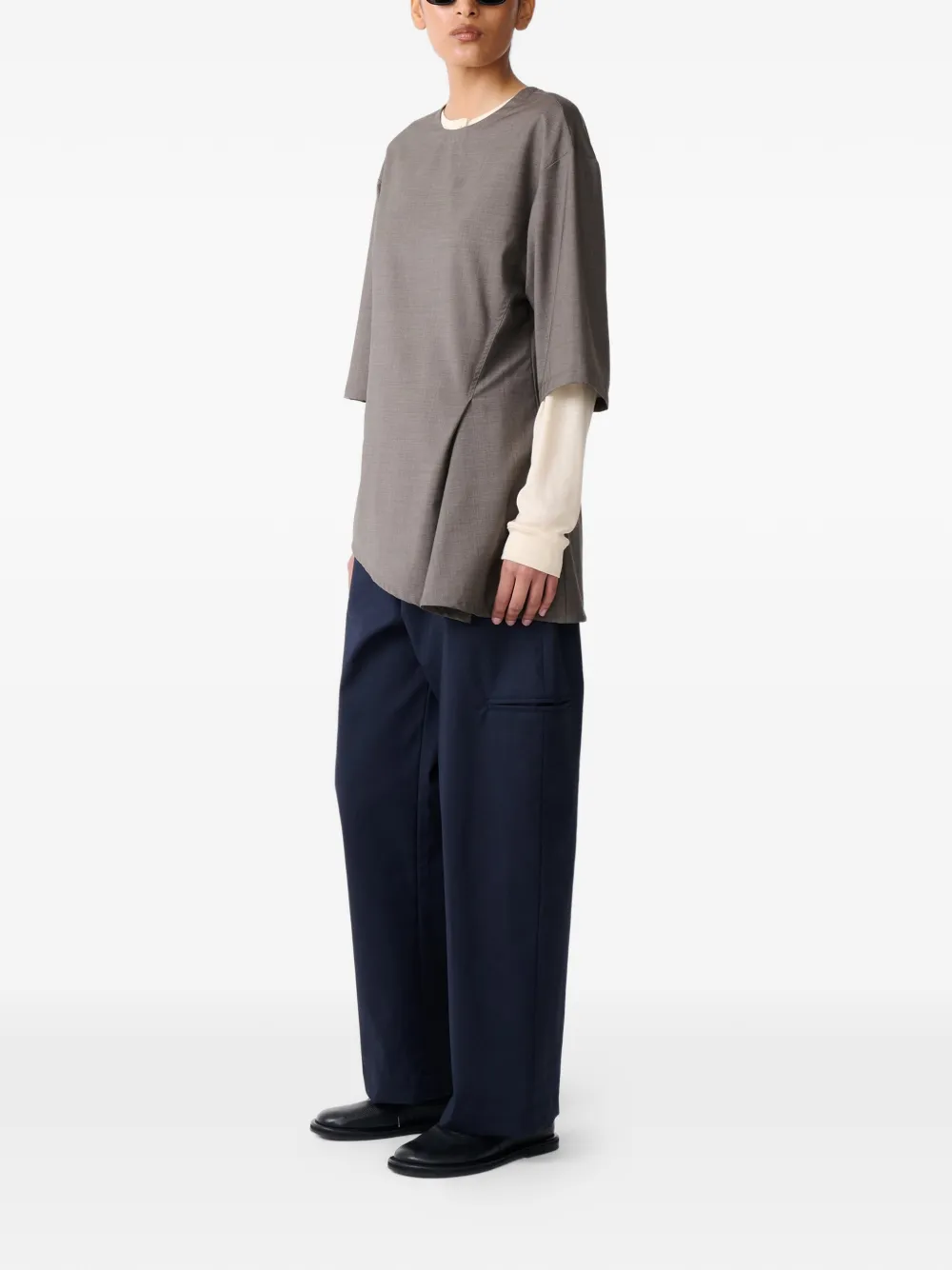  Studio Nicholson Asymmetric Pleat Vichy Top - Grey 