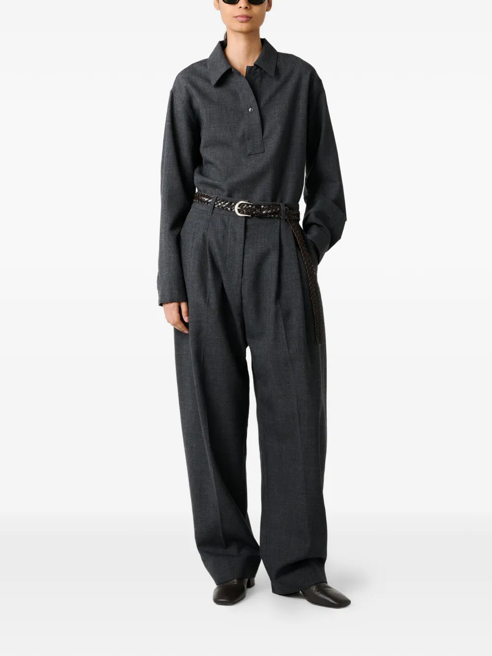  Studio Nicholson Half-placket Drop-shoulder Pinole Shirt - Grey 