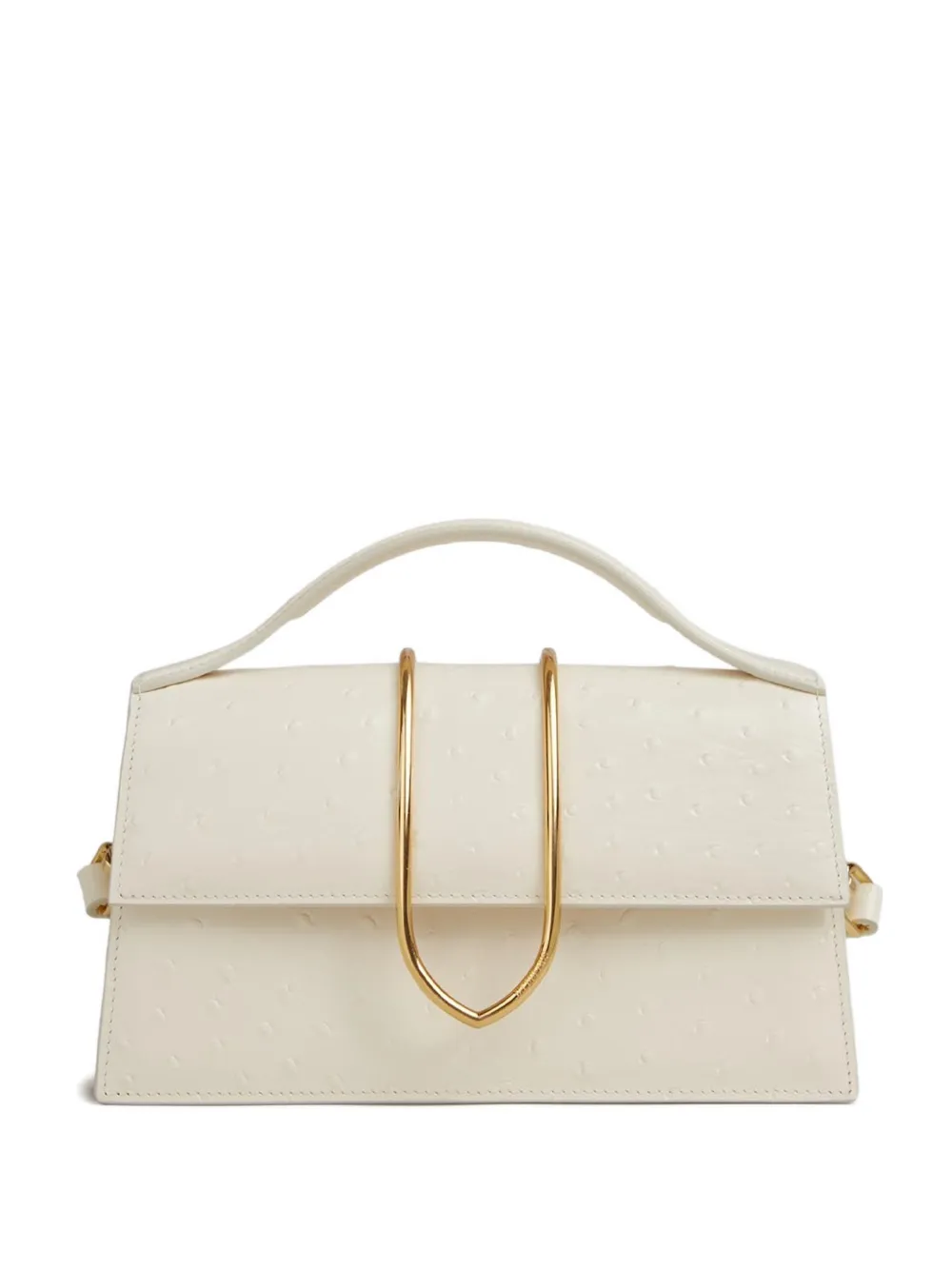 Jacquemus Structured Rectangular Handbag With Off-white Ostrich Effect In Neutral