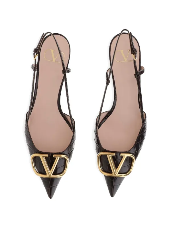 VALENTINO GARAVANI Vロゴ パンプス ポインテッドトゥ 25 Valentino Garavani Vロゴ アニマルプリント パンプス | ブラウン