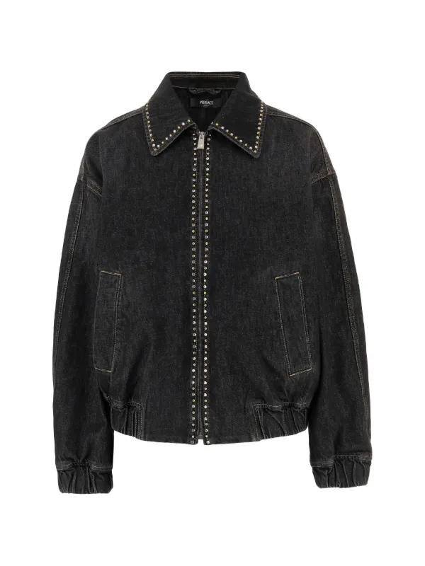 Versace Crystal-embellished Denim Jacket in Black