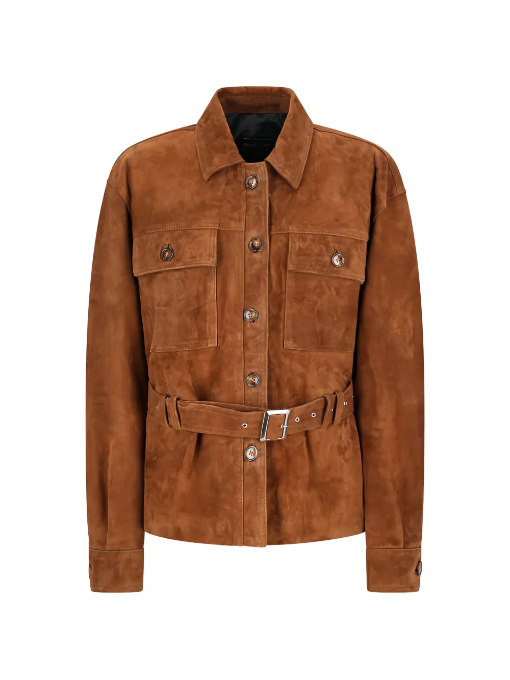 Alessandra Rich Belted Suede Jacket In Brown