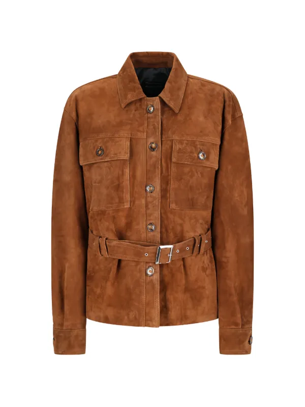 Alessandra Rich Belted Suede Jacket in Brown