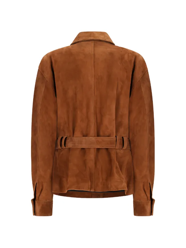Alessandra Rich Belted Suede Jacket in Brown