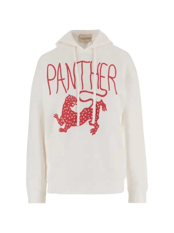 Valentino Garavani Drawstring Panther-print Sweatshirt in White