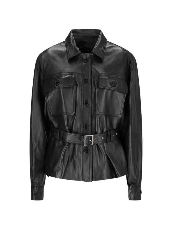 Alessandra Rich Belted Leather Jacket in Black