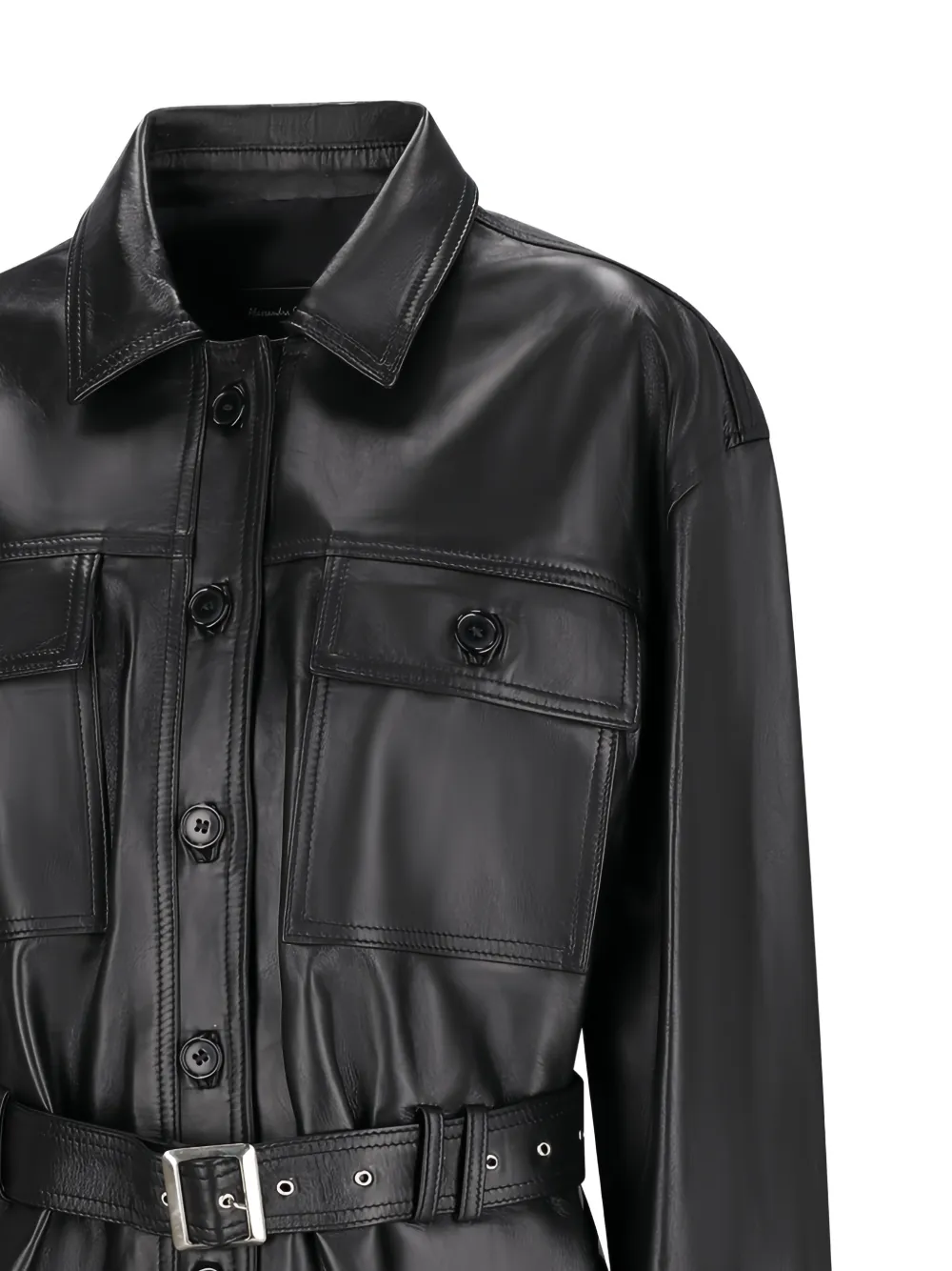  Alessandra Rich Belted Leather Jacket - Black 