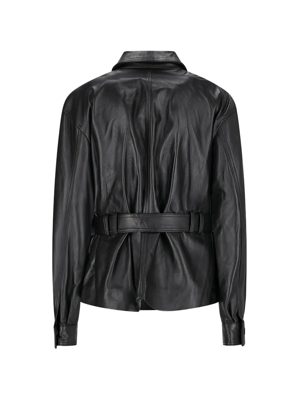  Alessandra Rich Belted Leather Jacket - Black 