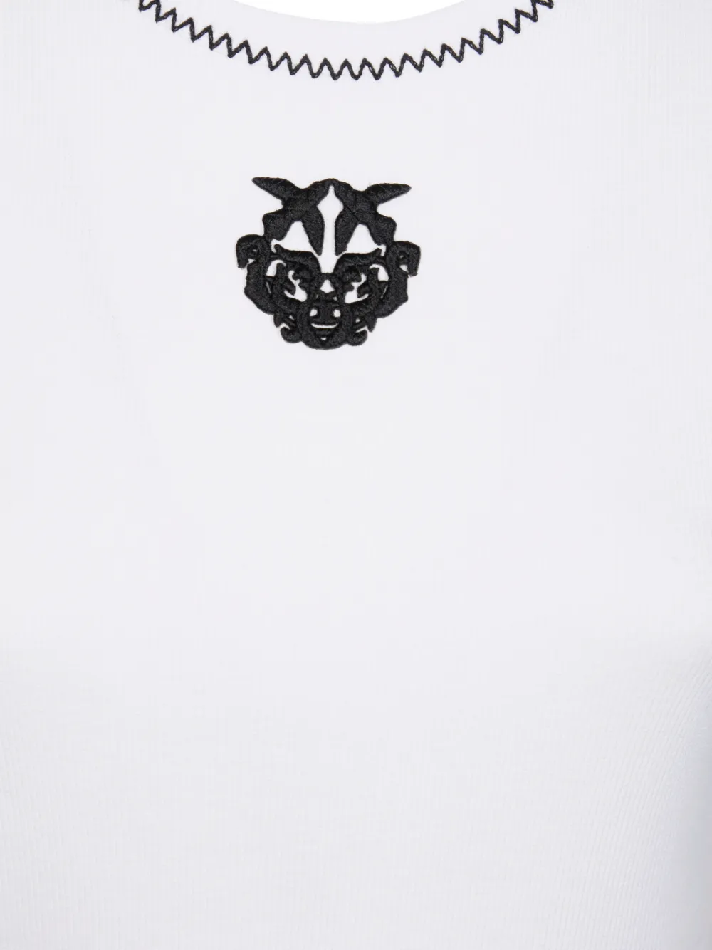 PINKO Fijngeribbeld T-shirt met Love Birds borduurwerk Wit
