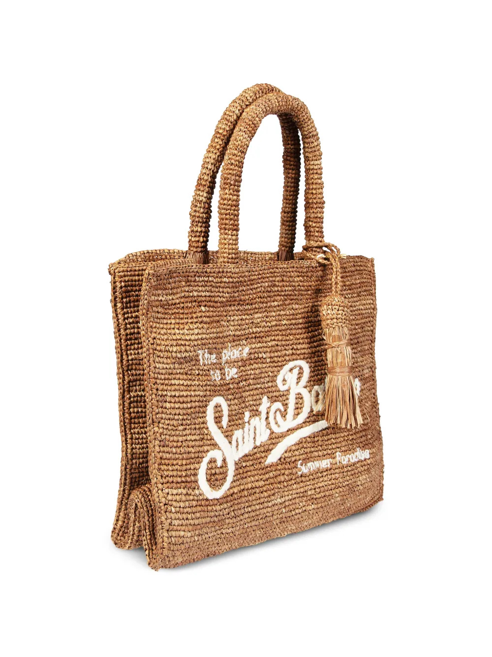 MC2 Saint Barth Colette geweven shopper met kwastje Bruin