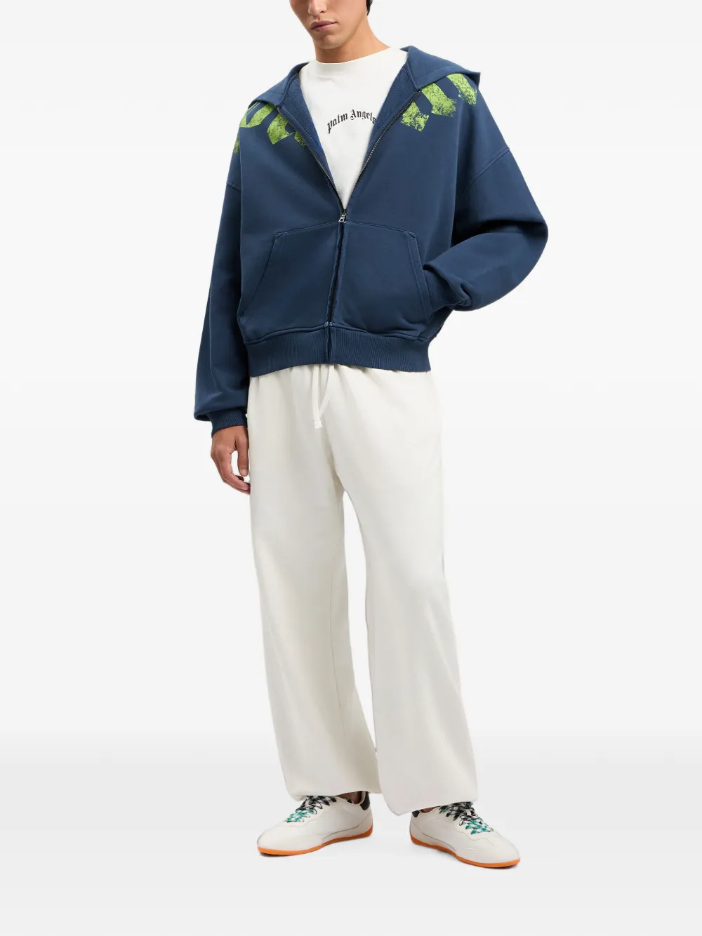 Palm Angels Big Neck hoodie met rits met logoprint Blauw