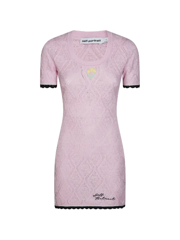 Self-Portrait Pointelle Knit Mini Dress | Pink