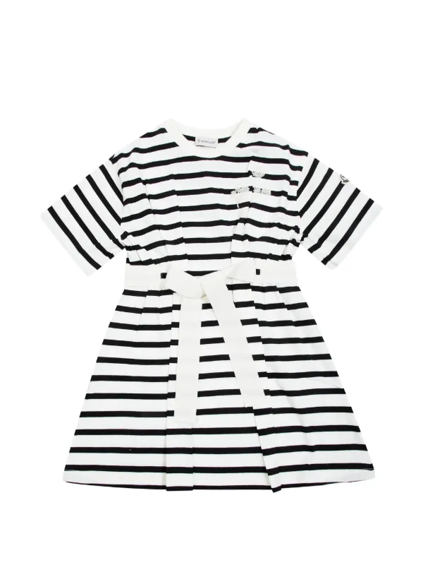 Moncler Enfant ストライプ スパンコール ワンピース | ホワイト
