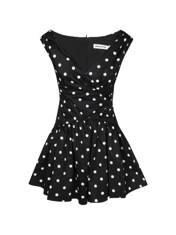 black polka dot ruched dress Self-portrait Polka-dot Ruched Dress
