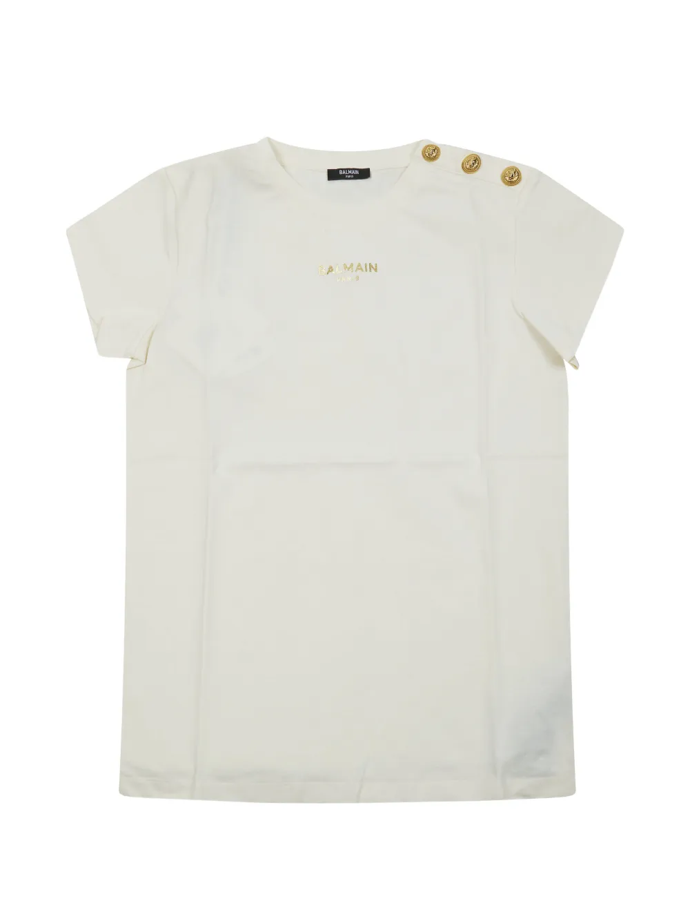 Balmain Kids logo-print button-detail T-shirt - Bianco