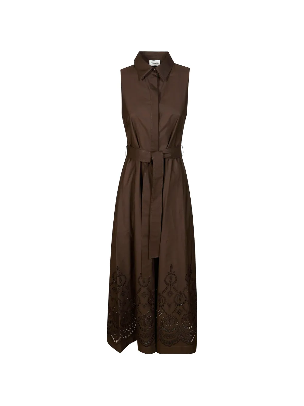 P.a.r.o.s.h Collared Broderie Maxi Dress In Brown