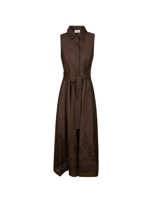 P.A.R.O.S.H. Collared Broderie Maxi Dress | Brown | FARFETCH NZ