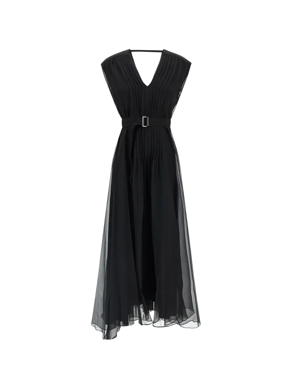 Brunello Cucinelli pleated V-neck silk maxi dress - Nero