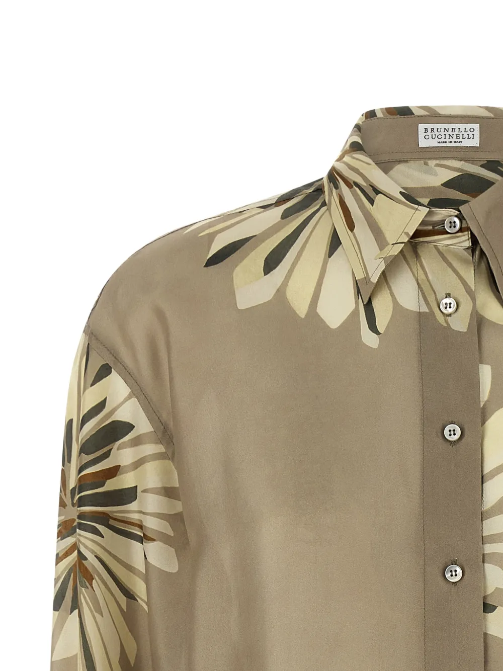Brunello Cucinelli Zijden blouse met bloemenprint Beige